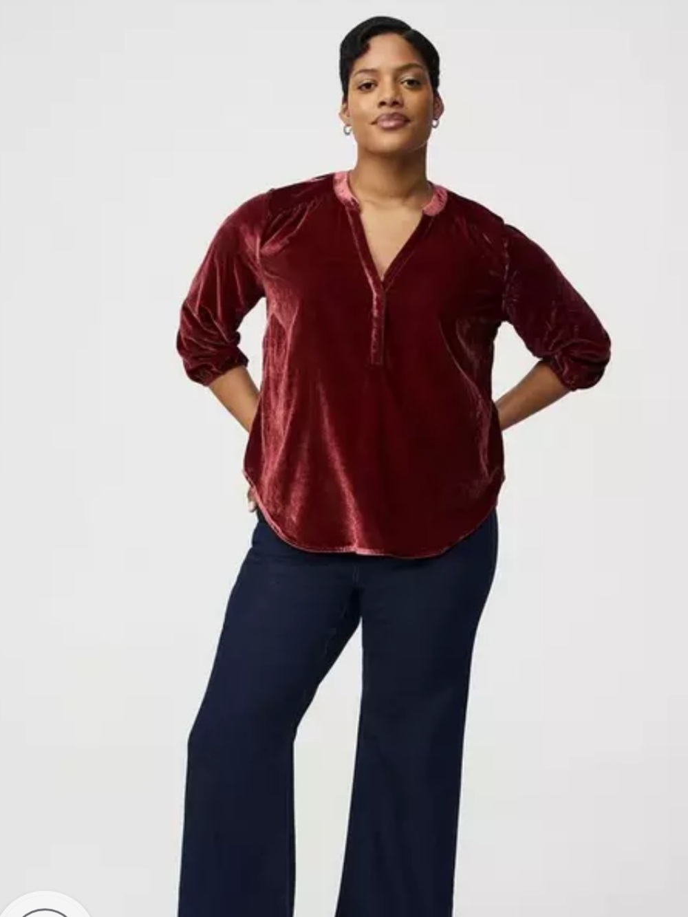 Torrid Harper 3/4 Sleeve Velvet Top - Burgundy 1X